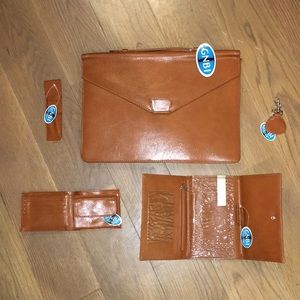 NWT unisex 5 piece faux leather briefcase set brown leather GNBI wallet bag set